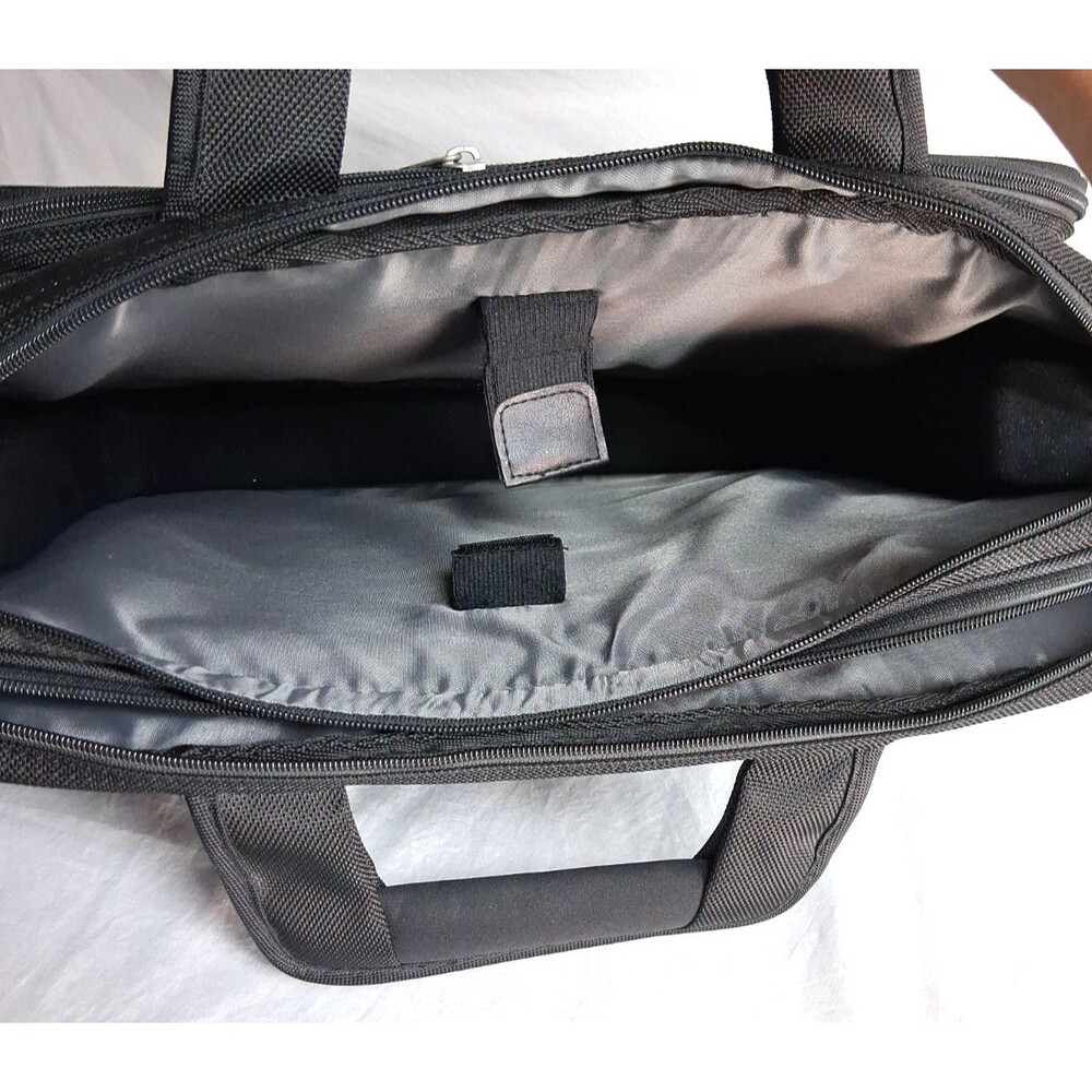 Dell Computers Black Canvas Laptop Messenger Zip Bag With Shoulder Strap Padded - Picture 4 of 8